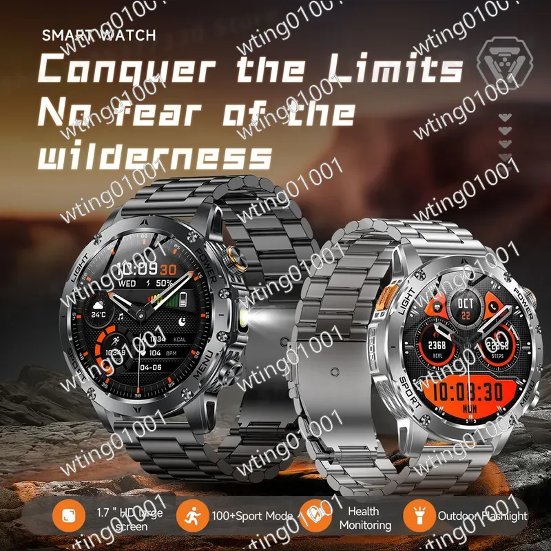 Outdoor Sport Smart Watch - AK87 スマートウォッチ アウトドア懐中電灯 Bluetooth 通話 1000mAh