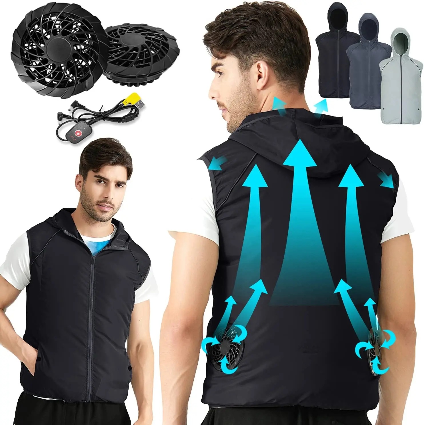 Outdoor Sport Jacket Women'S - 夏のスポーツファンエアコンクール男性女性旅行超軽量ブランドアウトドアベスト服ジャケット太陽ウインドブレーカー釣り労働者