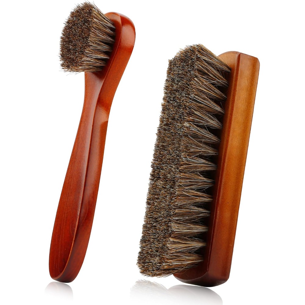 Brushing Boot Horse - 2個入り馬毛靴ブラシセット、プロ仕様の革製ブーツクリーニングブラシ（磨き＆コンディショニング用）、馬毛靴ケアキット