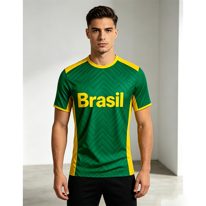 Outdoor Sport Name - ブラジルサッカージャージ Tシャツ男性用アウトドアスポーツ通気性半袖 Tシャツカスタマイズされた名前番号黄色と緑