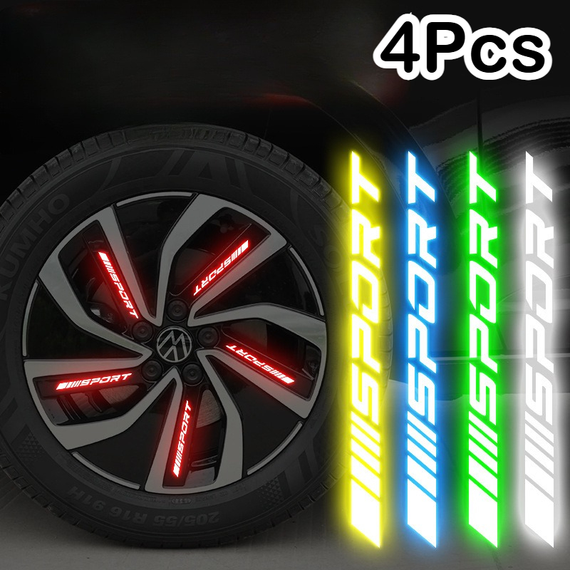 Outdoor Sport Logo - 4 個ユニバーサル反射リムストライプステッカー、車のホイール夜間安全装飾ストライプ、スポーツロゴ反射ステッカー