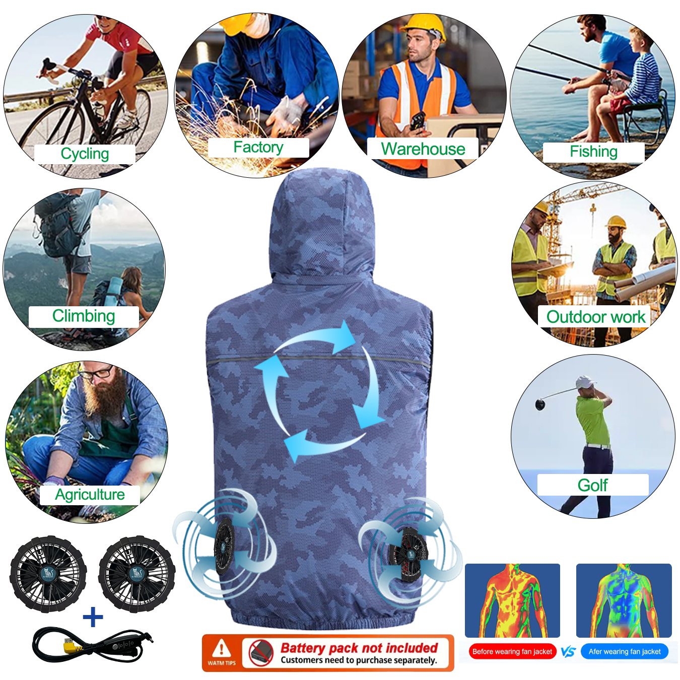 夏のスポーツ 12V/5V ファンエアコンクール男性女性旅行 - Outdoor Sport Jacket Women'S のレビューと価格