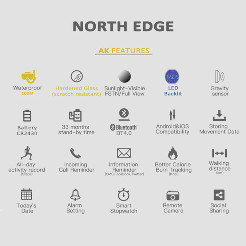 NORTH EDGE AK 100M 防水アウトドアスポーツ - Outdoor Sport Smart Watch のレビューと価格