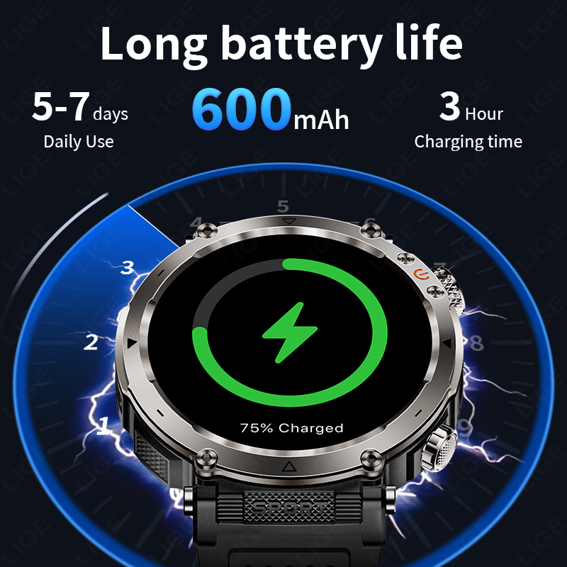 新しい軍事屋外スマートウォッチ男性心拍数モニター時計 LED - Outdoor Sport Smart Watch のレビューと価格