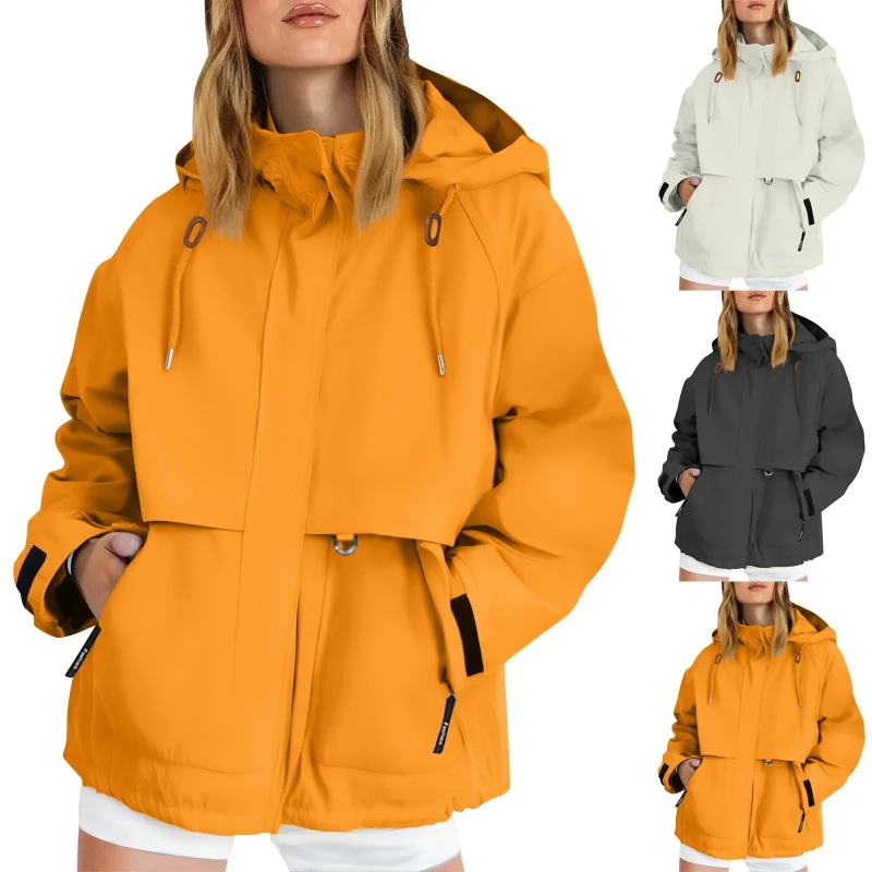 防水ハイキングジャケット女性ソリッドカラー長袖フード付きカジ - Outdoor Sport Jacket Women'S のレビューと価格