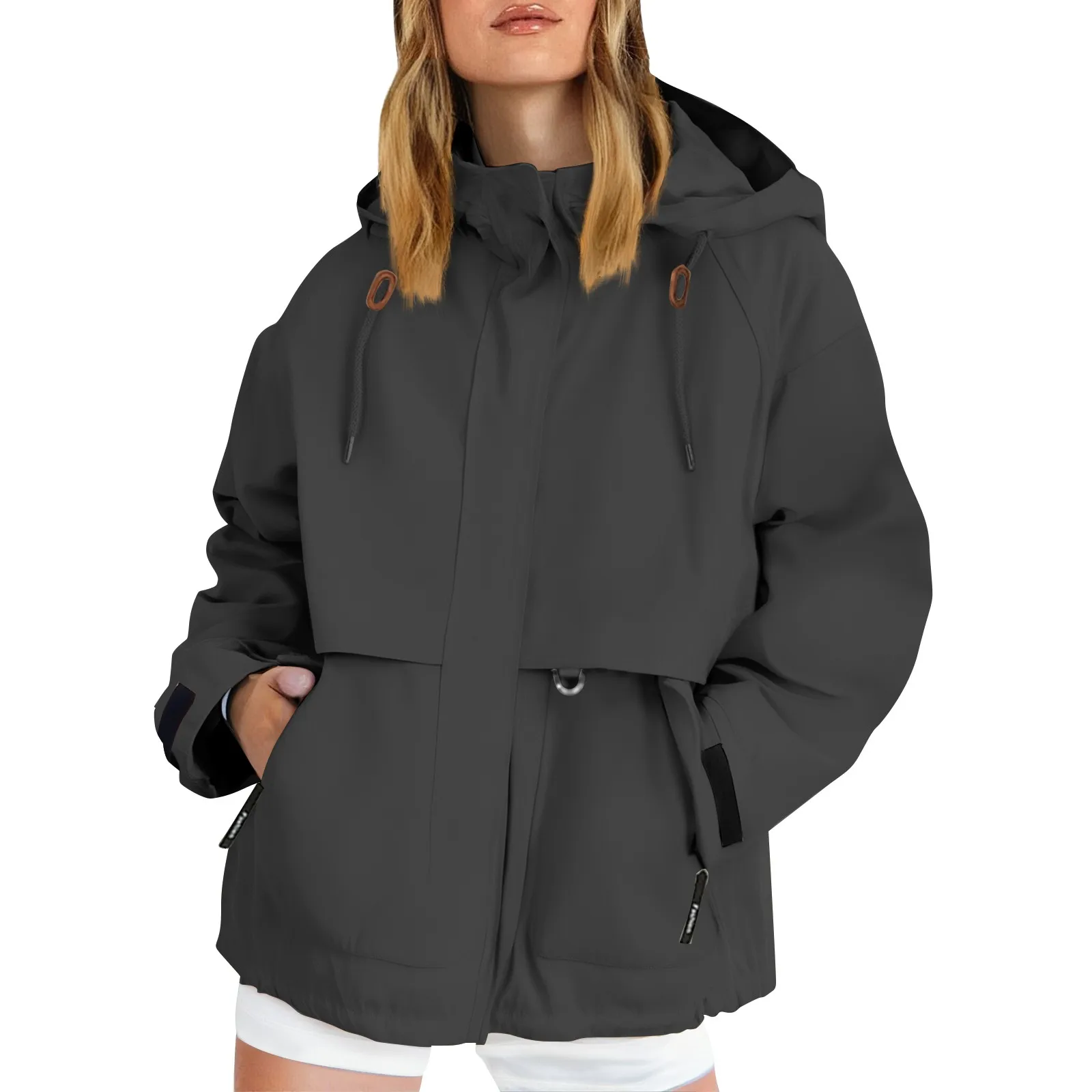 防水ハイキングジャケット女性ソリッドカラー長袖フード付きカジ - Outdoor Sport Jacket Women'S のレビューと価格
